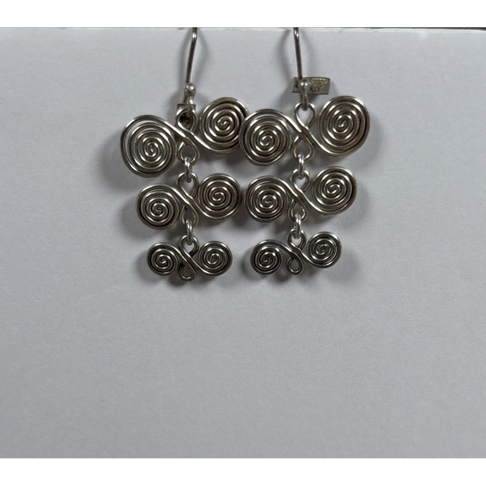 Vintage ATI Mexico 925 Sterling Silver Swirl Spiral Wire Dangle Earrings
